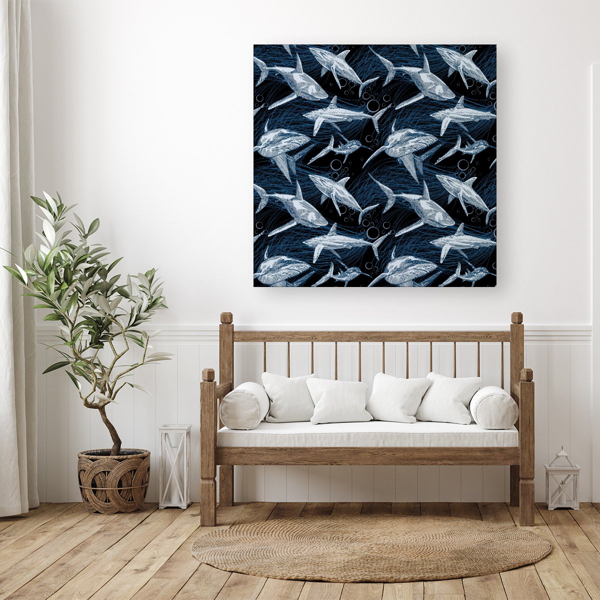 Hand Drawn Shark Pattern Canvas