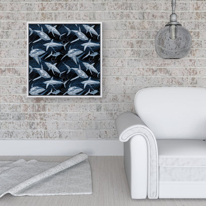 Hand Drawn Shark Pattern Framed Canvas