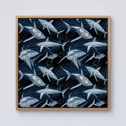 Hand Drawn Shark Pattern Framed Canvas