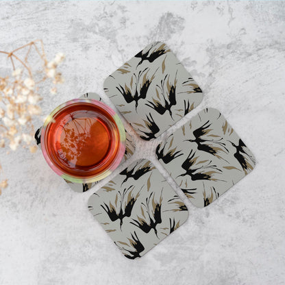Black And Gold Fire Bird Silhouettes Coasters