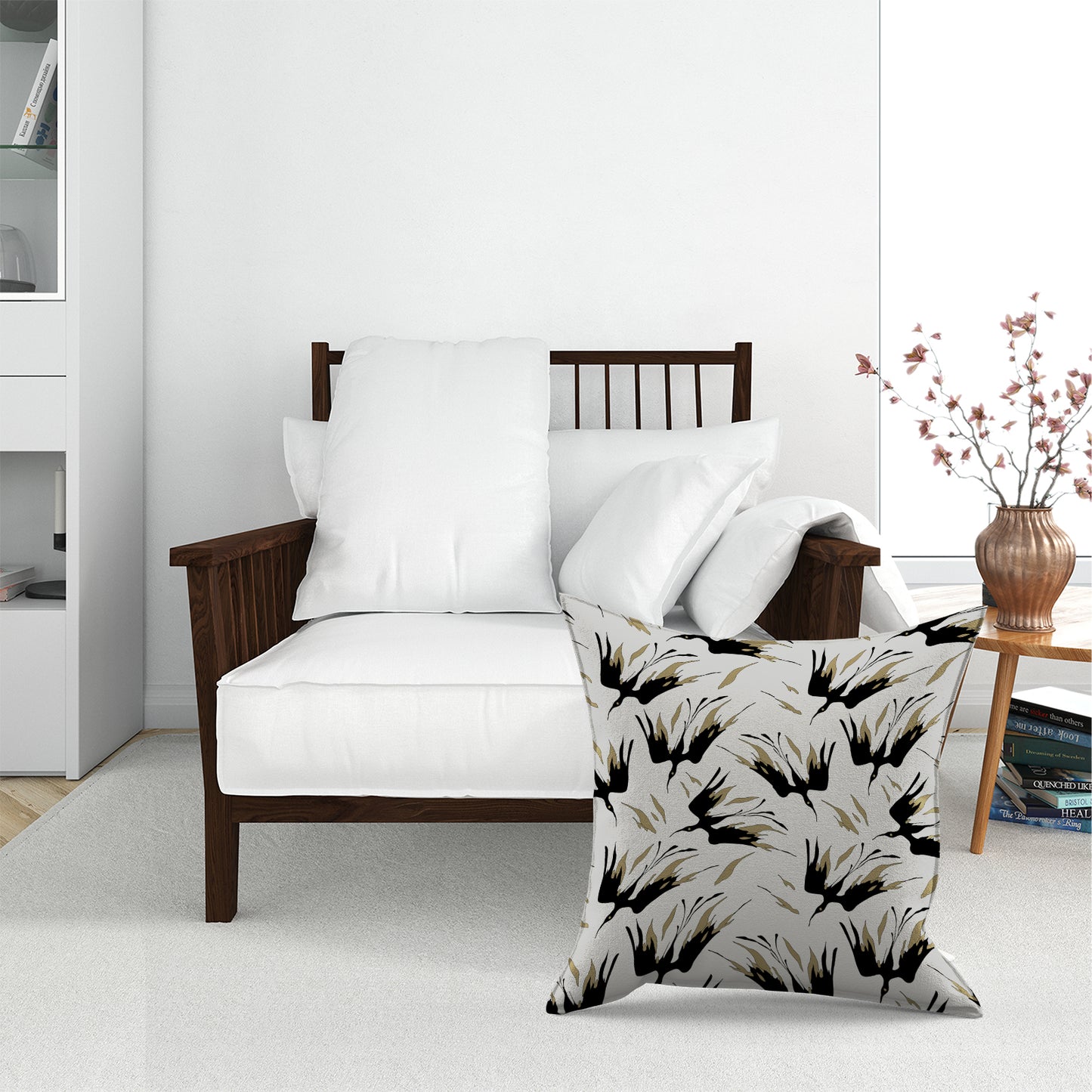 Black And Gold Fire Bird Silhouettes Floor Cushion