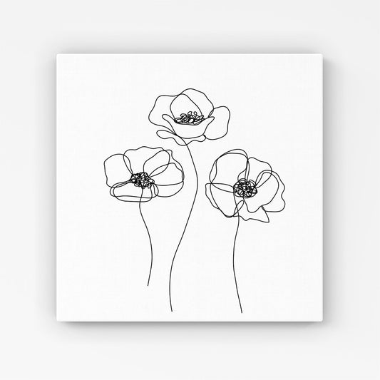 Monochrome Line Drawn Poppies Canvas