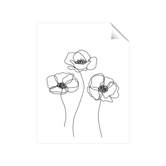 Monochrome Line Drawn Poppies Art Prints