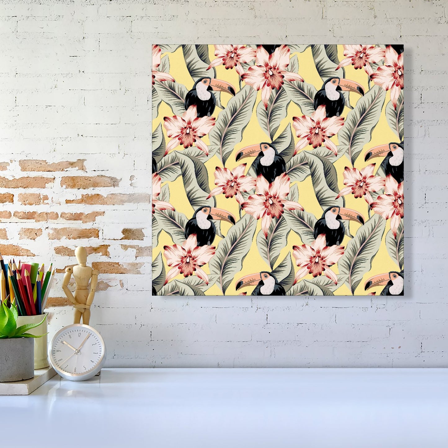 Toucans, Orchids And Palm Leaves Canvas