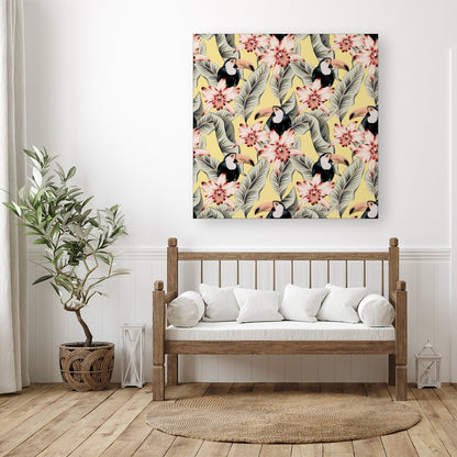Toucans, Orchids And Palm Leaves Canvas