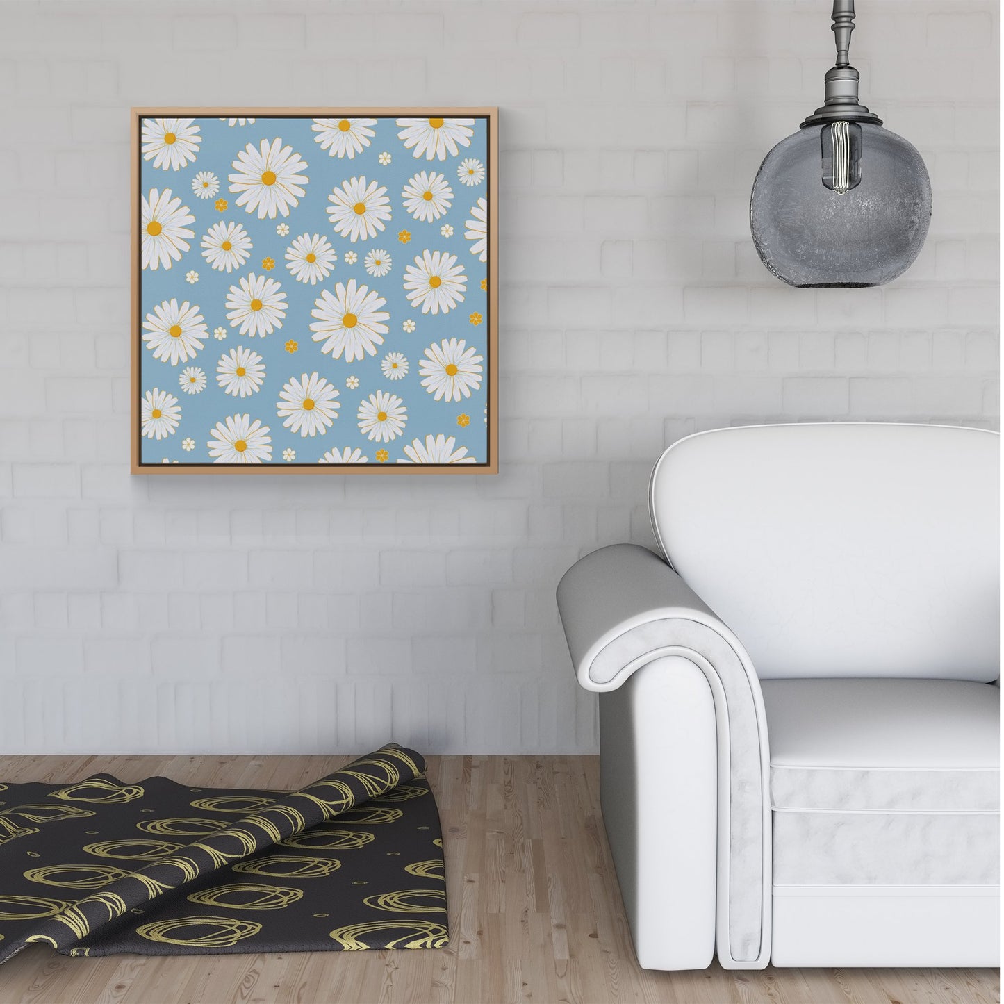 Summer Daisy Pattern Framed Canvas