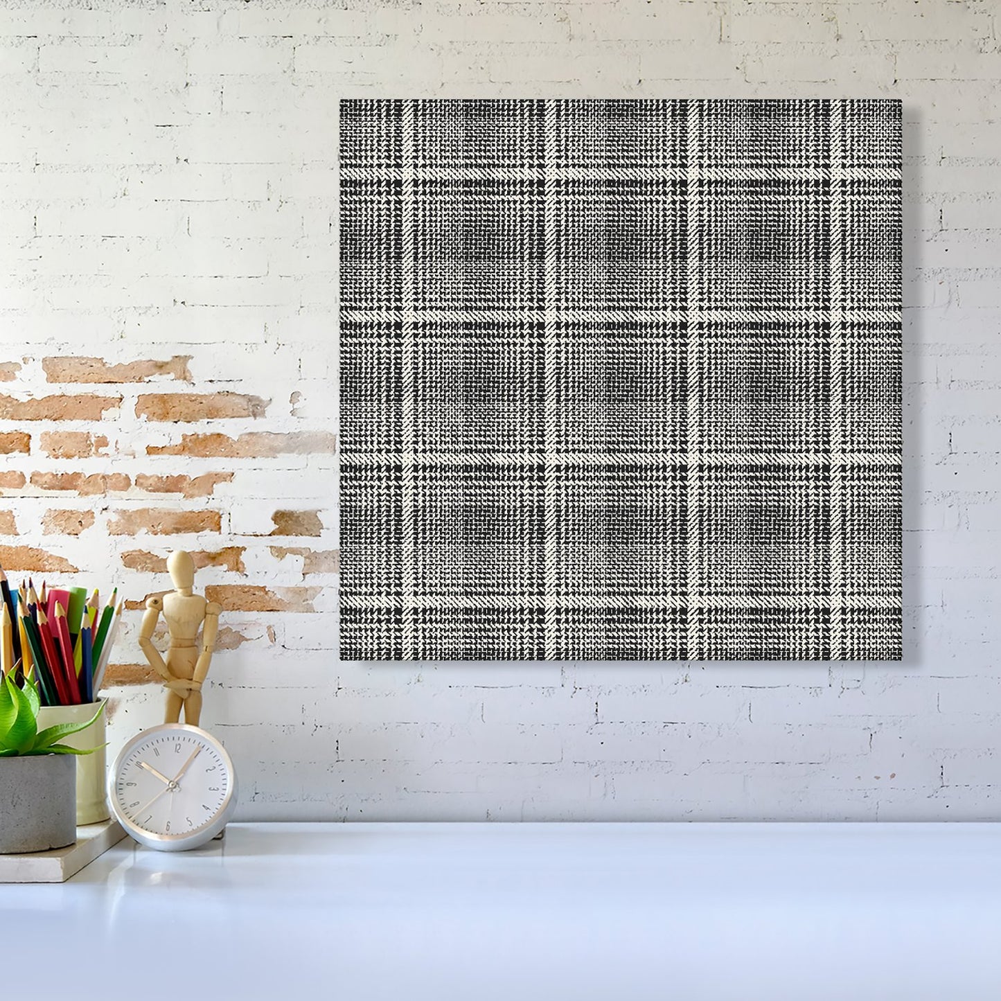 Monochrome Textured Checked Pattern Canvas