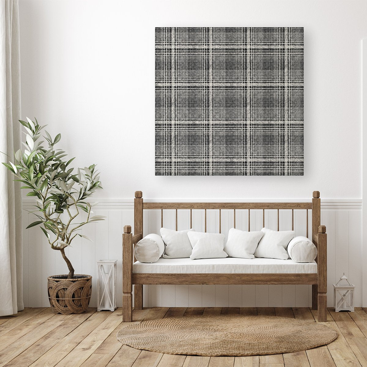 Monochrome Textured Checked Pattern Canvas