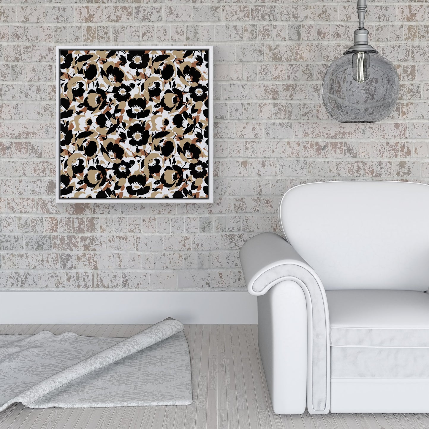 Modern Flower Pattern Framed Canvas