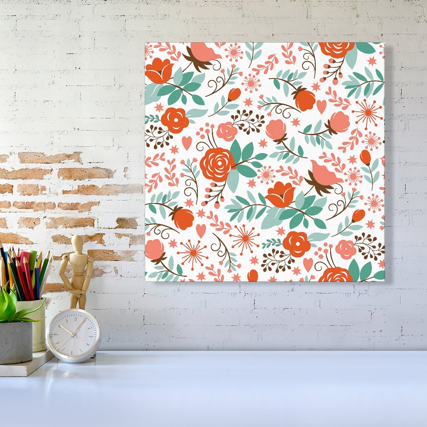 Orange Floral Pattern Canvas