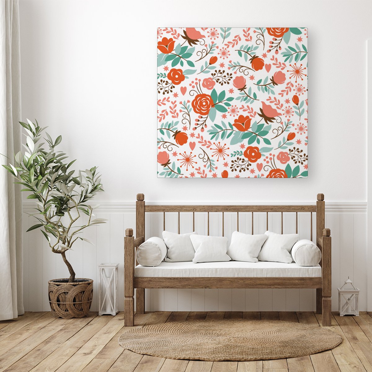 Orange Floral Pattern Canvas