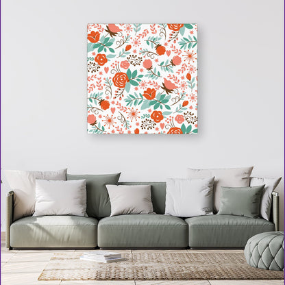 Orange Floral Pattern Canvas