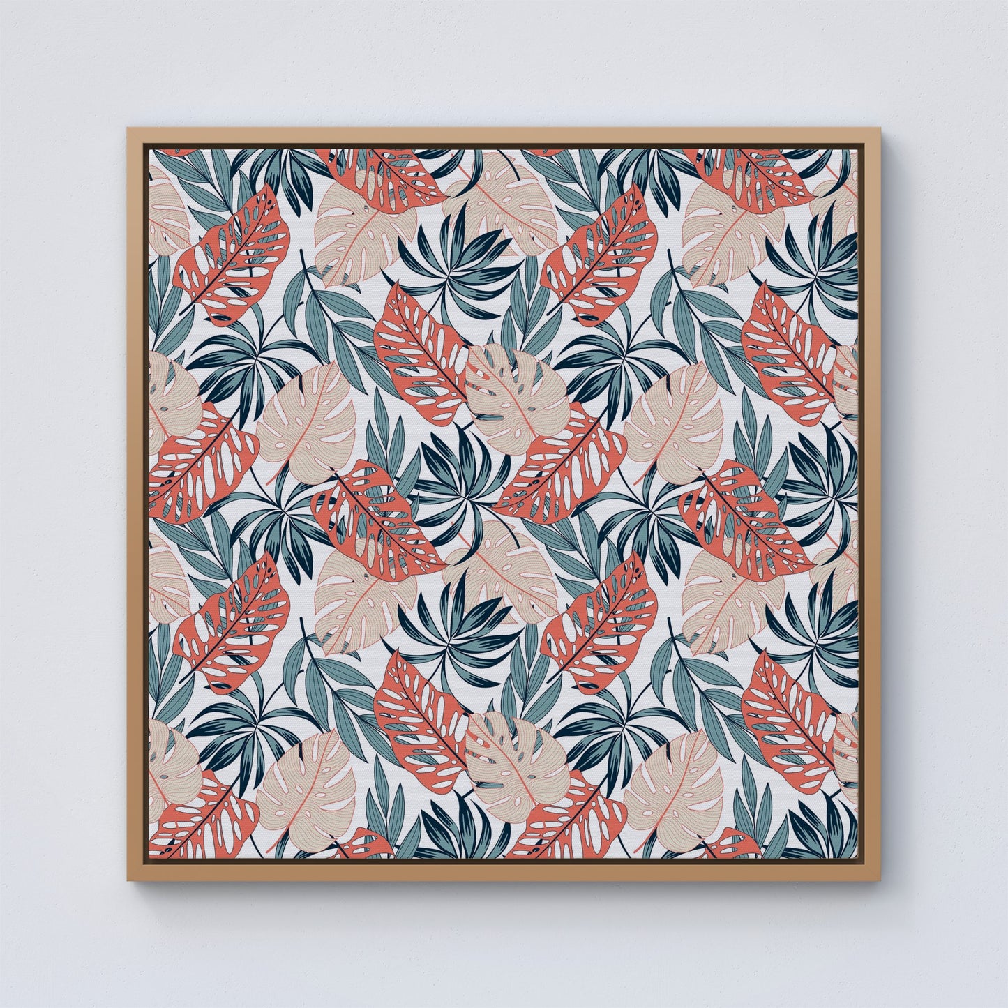 Tropical Leaf Pattern Framed Canvas