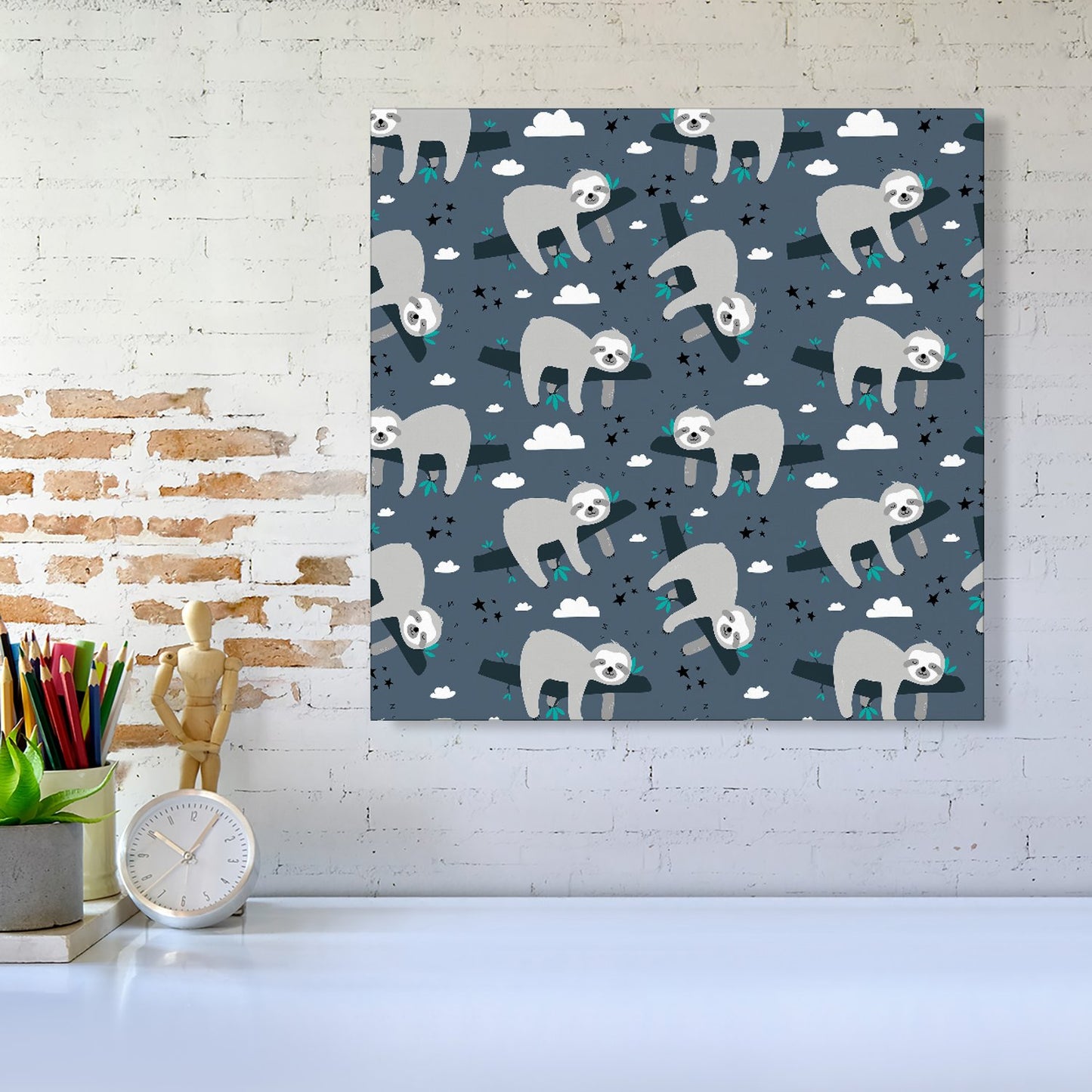 Sleeping Sloth Pattern Canvas