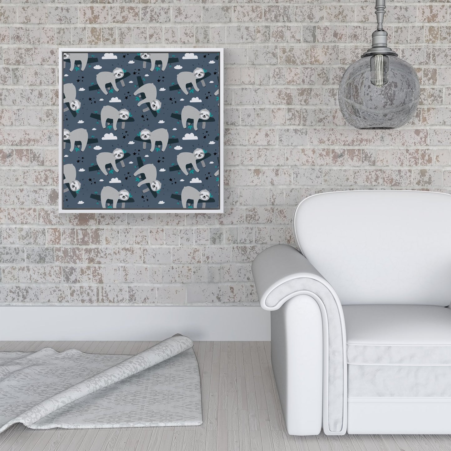 Sleeping Sloth Pattern Framed Canvas