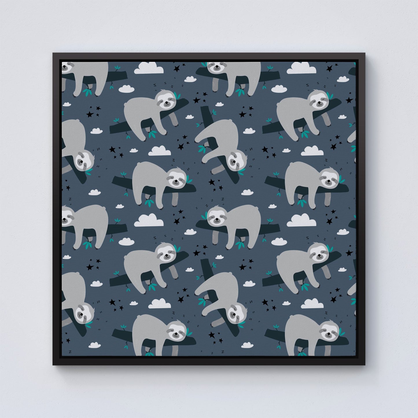 Sleeping Sloth Pattern Framed Canvas