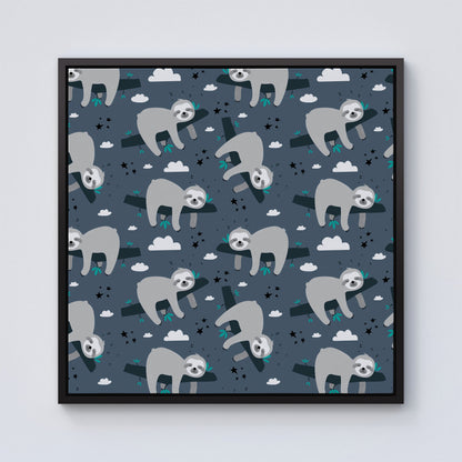 Sleeping Sloth Pattern Framed Canvas