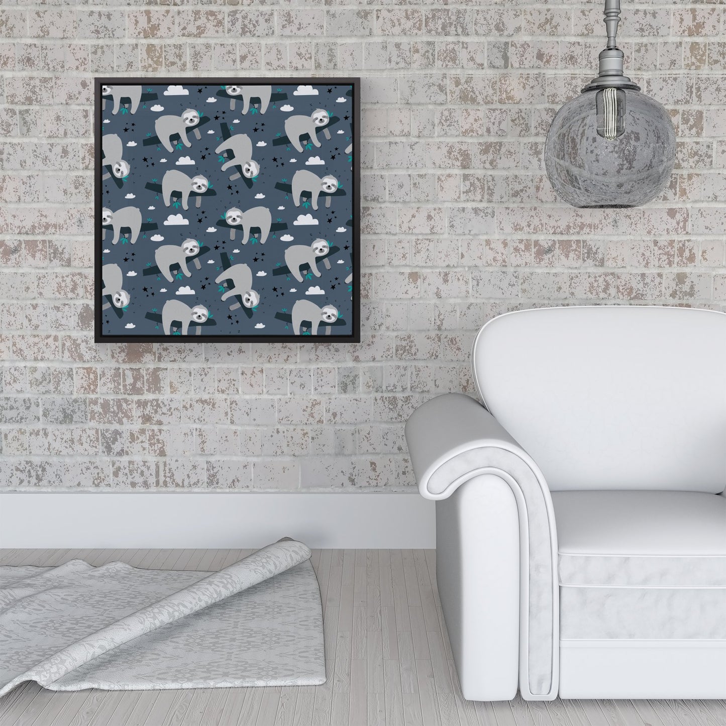 Sleeping Sloth Pattern Framed Canvas