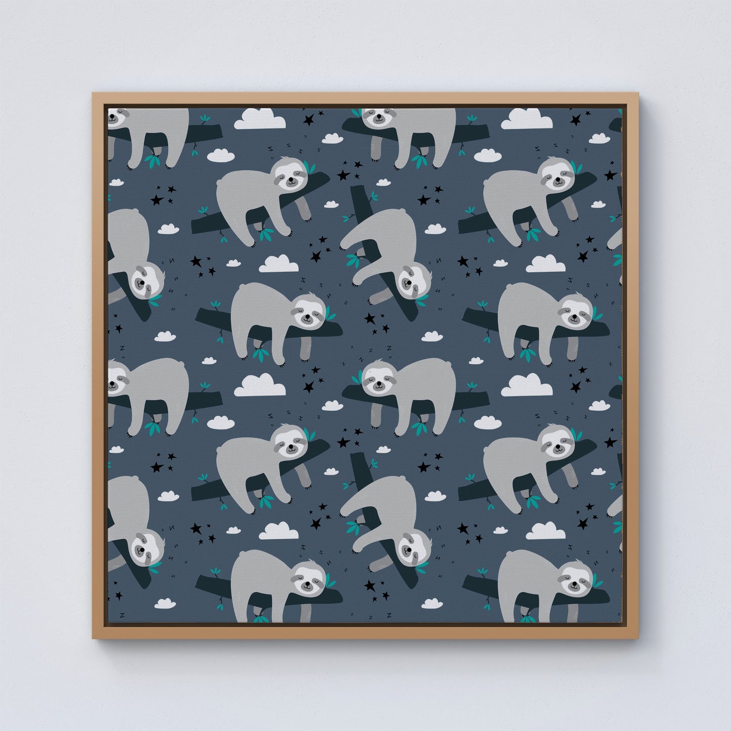 Sleeping Sloth Pattern Framed Canvas