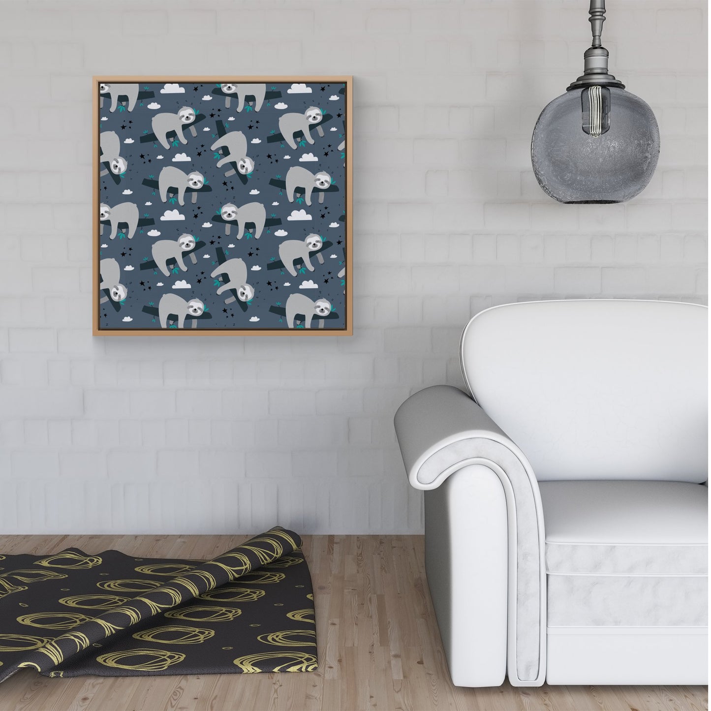 Sleeping Sloth Pattern Framed Canvas