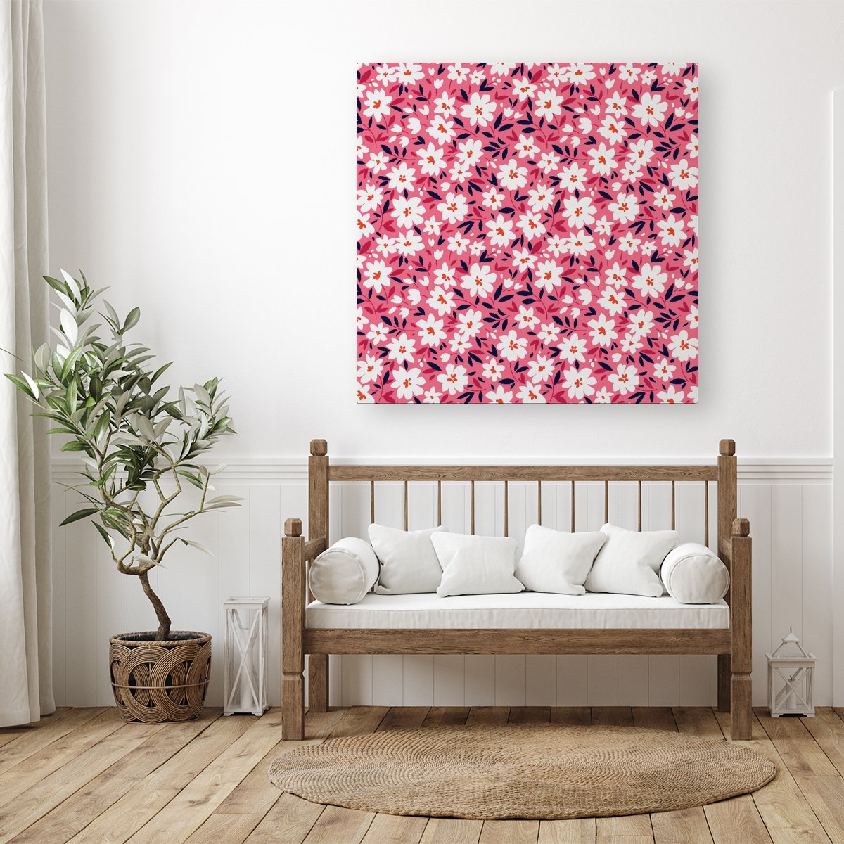 Small Cute White Flower Pattern Canvas