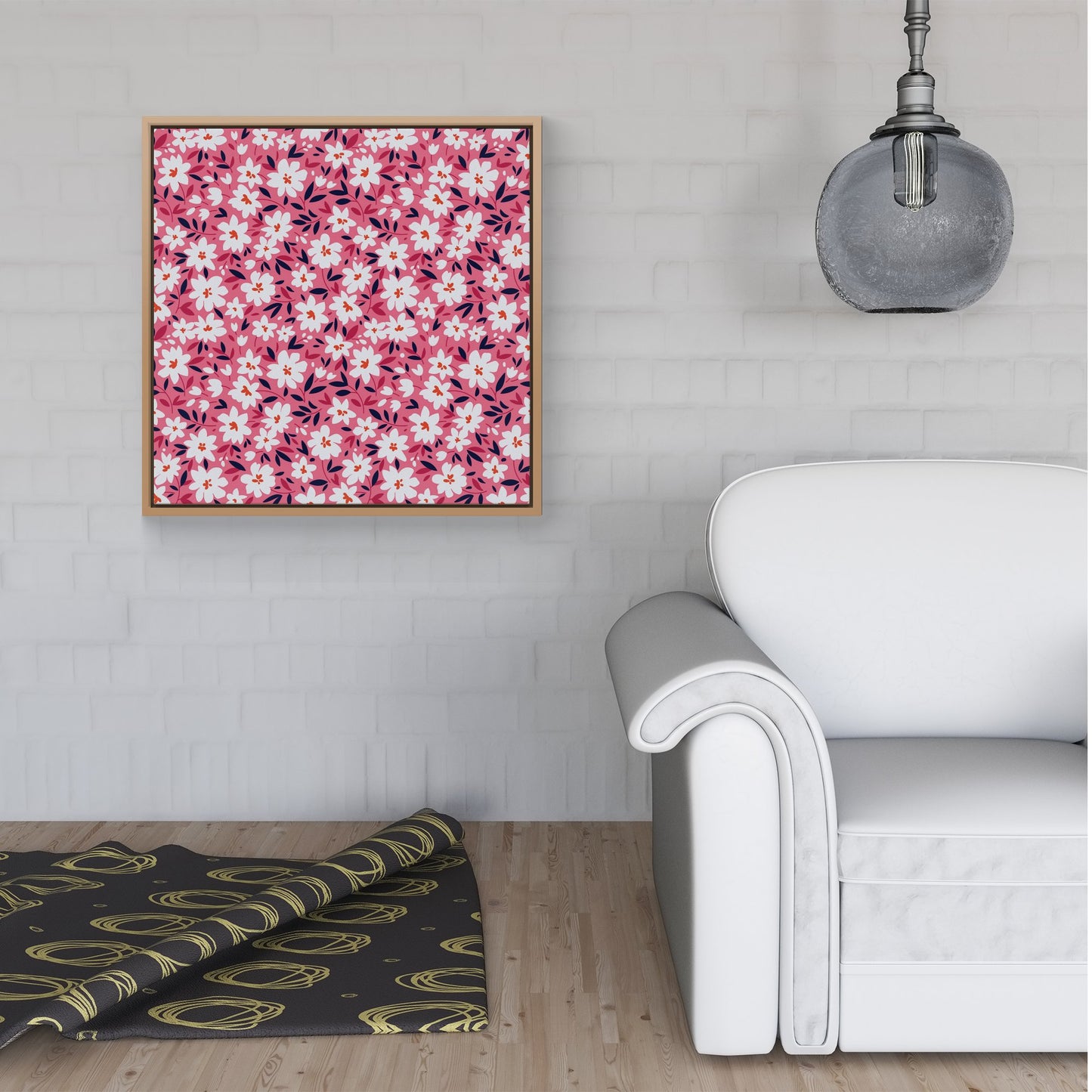 Small Cute White Flower Pattern Framed Canvas