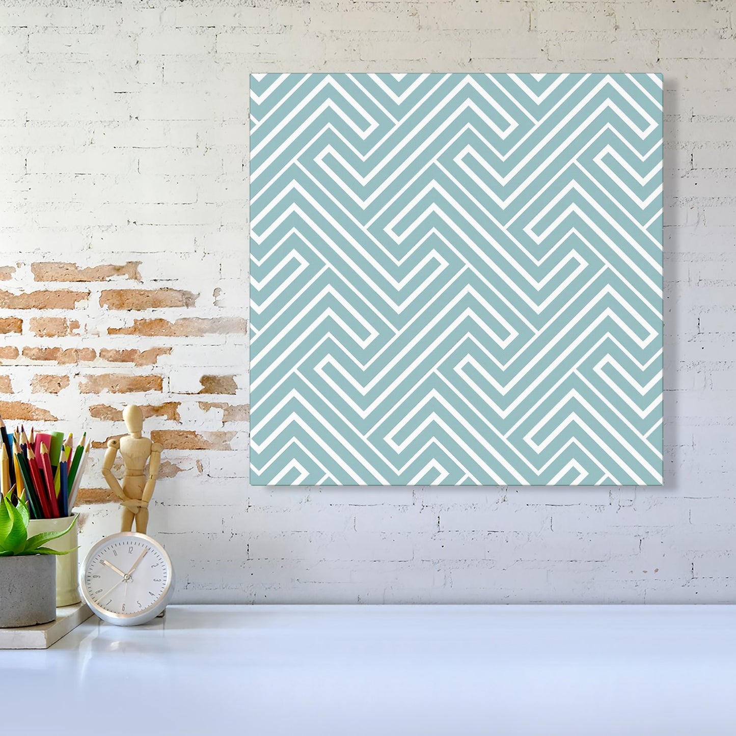 Blue And White Geometric Pattern Canvas