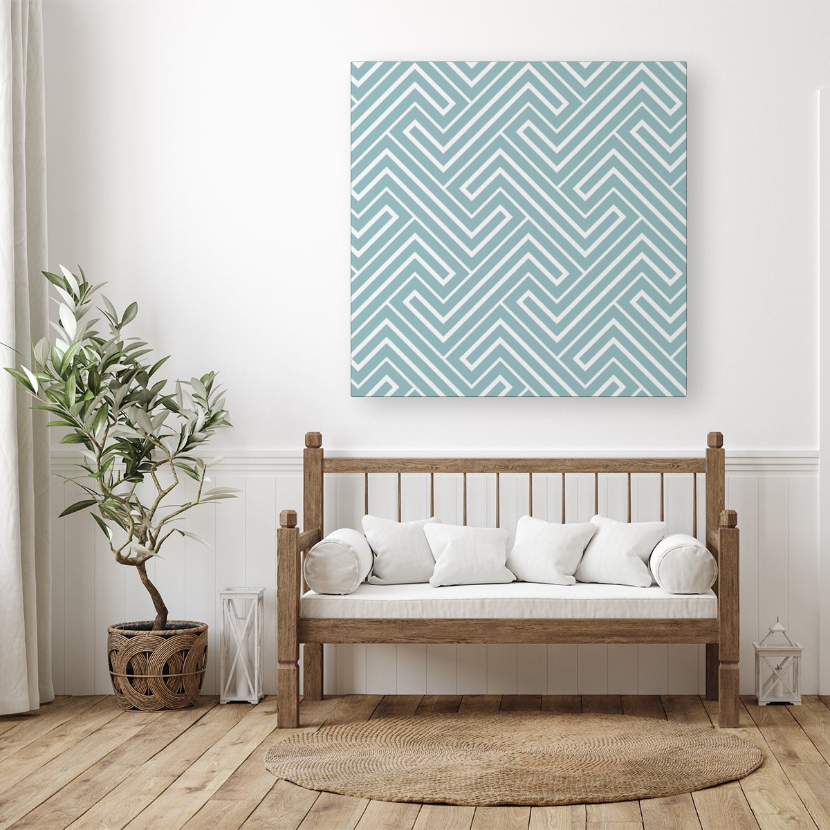 Blue And White Geometric Pattern Canvas