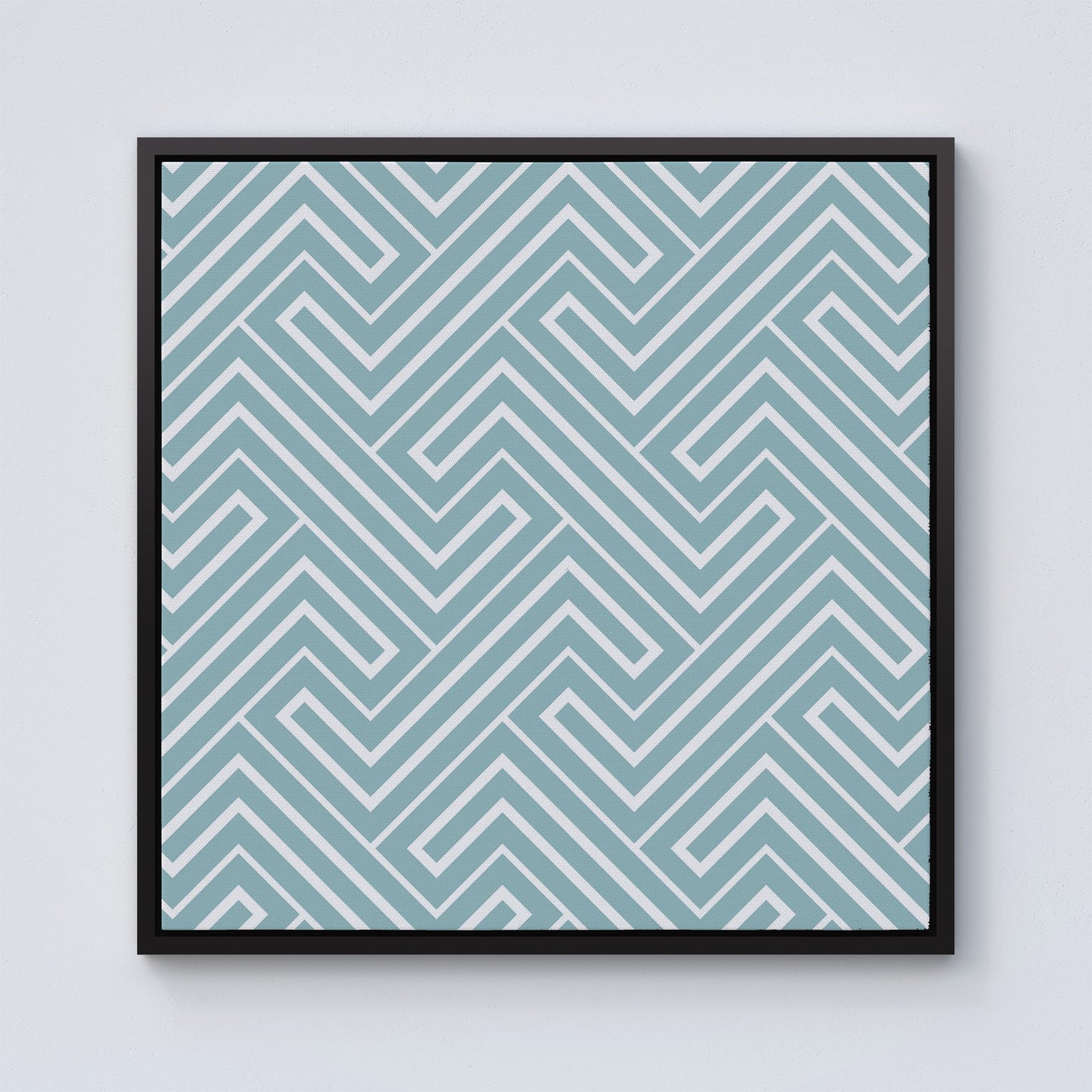 Blue And White Geometric Pattern Framed Canvas