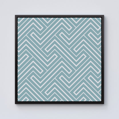 Blue And White Geometric Pattern Framed Canvas