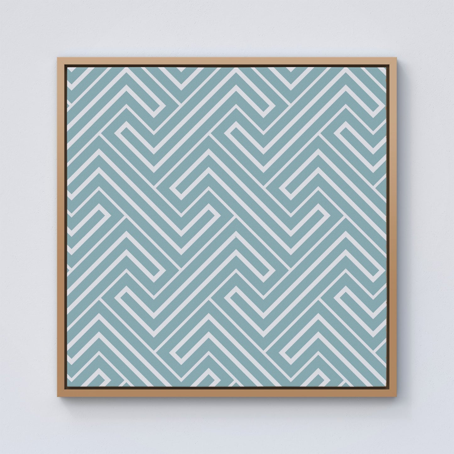 Blue And White Geometric Pattern Framed Canvas