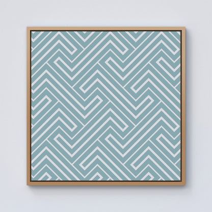 Blue And White Geometric Pattern Framed Canvas