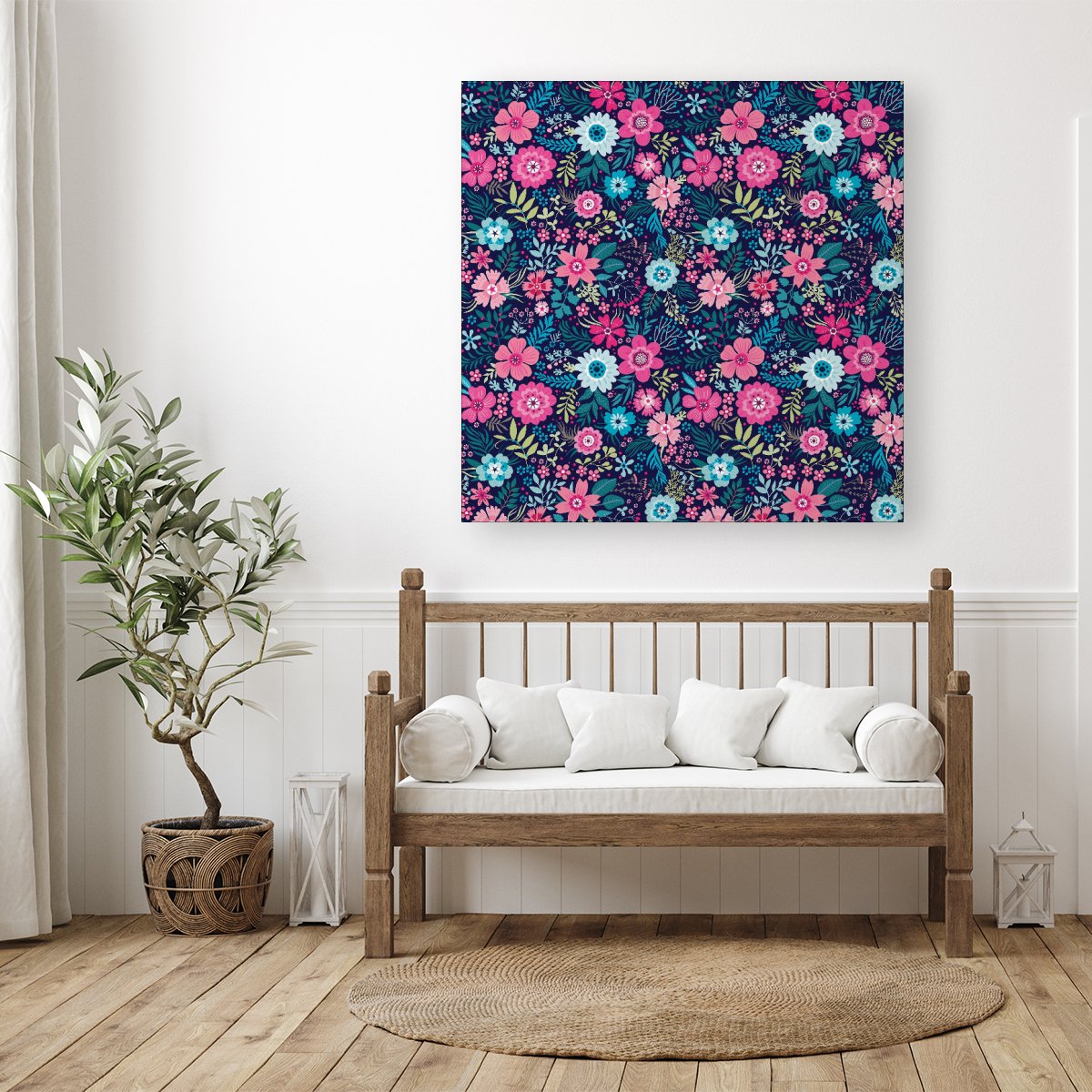 Cute Colourful Flower Pattern Canvas