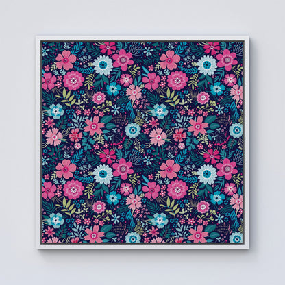 Cute Colourful Flower Pattern Framed Canvas