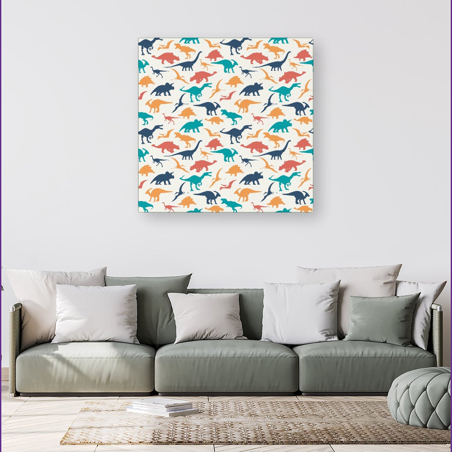 Multicoloured Dinosaurs Canvas