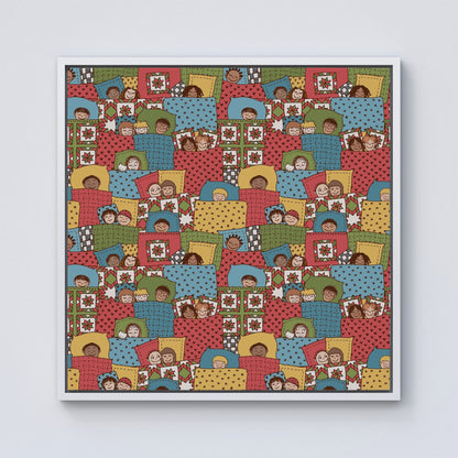 Hand Drawn Sleeping Doodle Faces Framed Canvas
