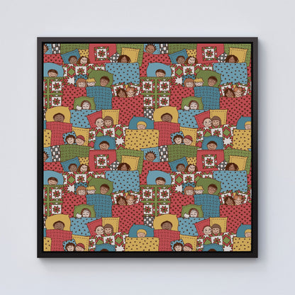 Hand Drawn Sleeping Doodle Faces Framed Canvas
