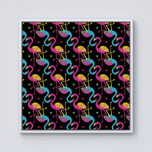 Vivid Flamingo Pattern Framed Canvas