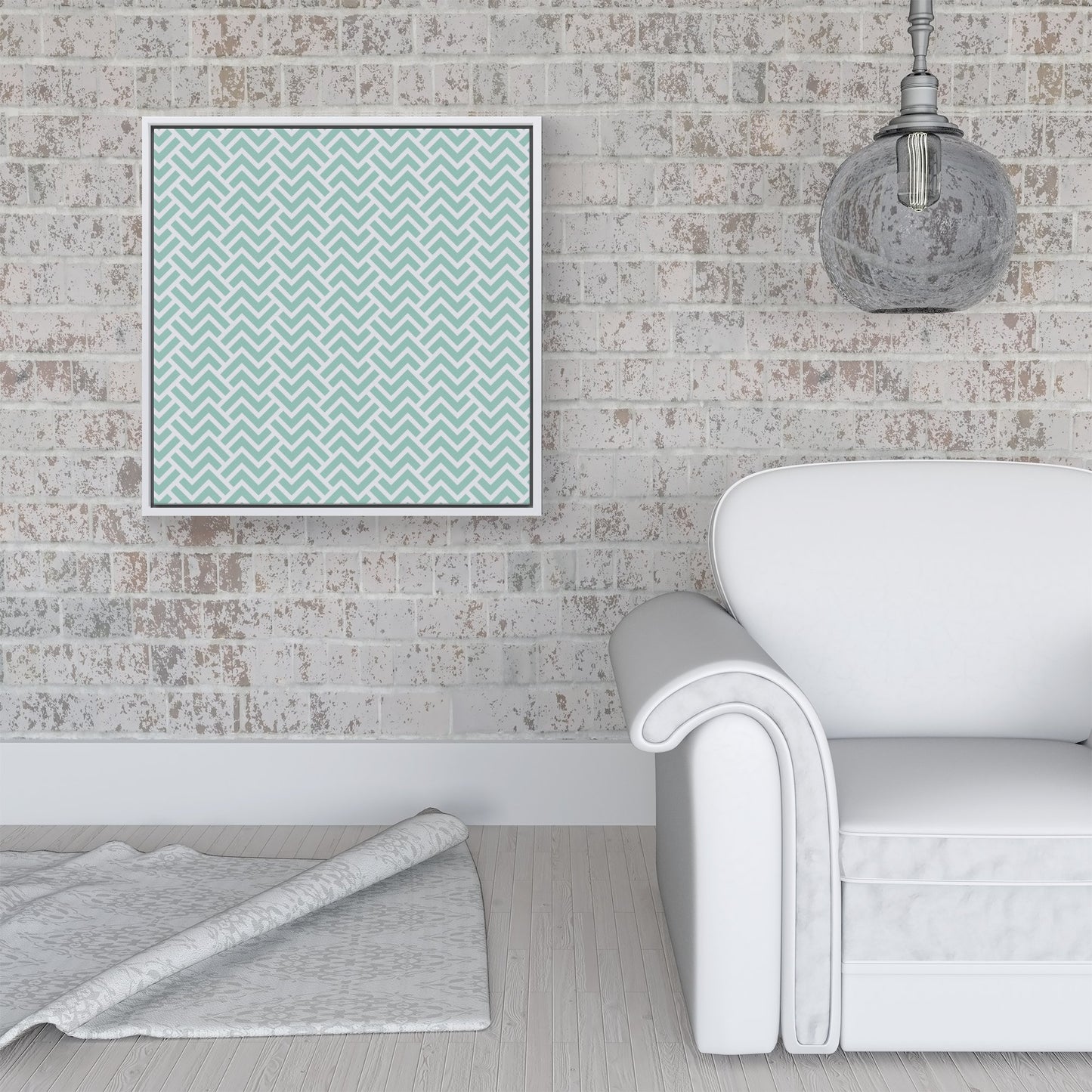 Green Geometric Pattern Framed Canvas