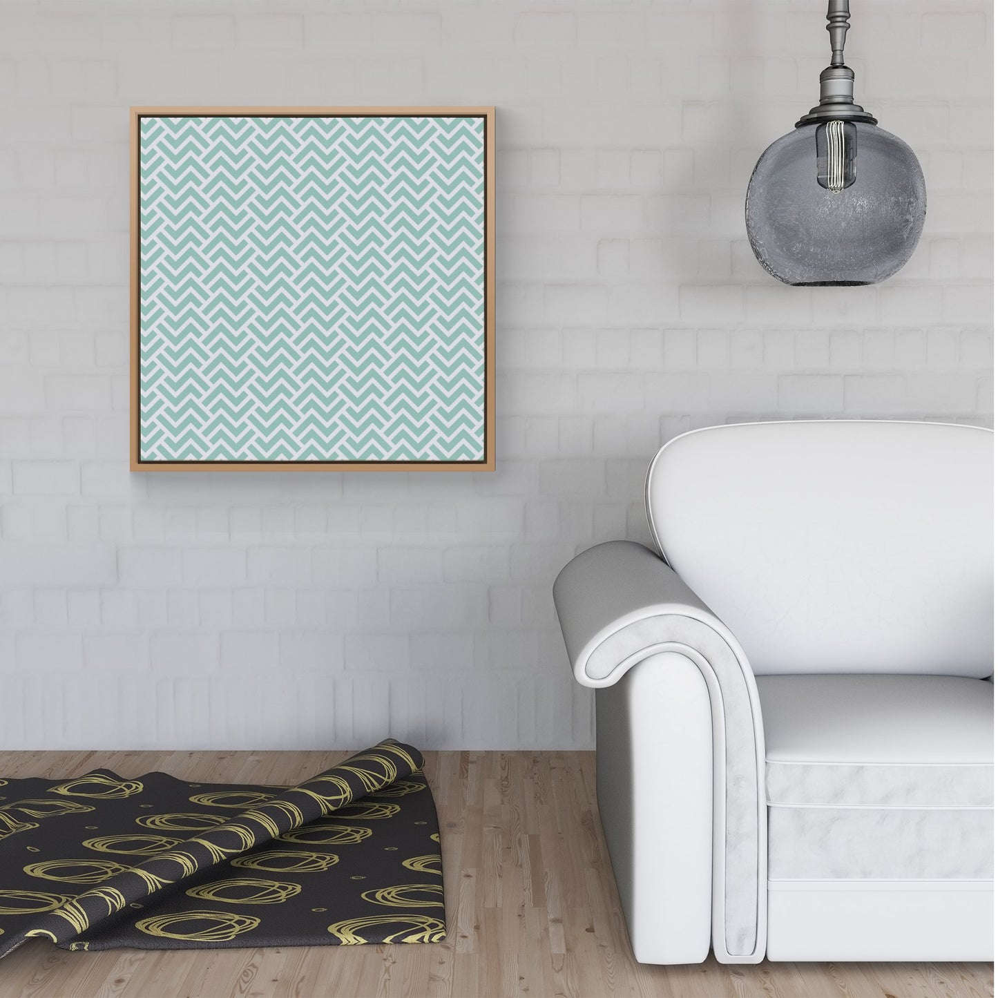 Green Geometric Pattern Framed Canvas