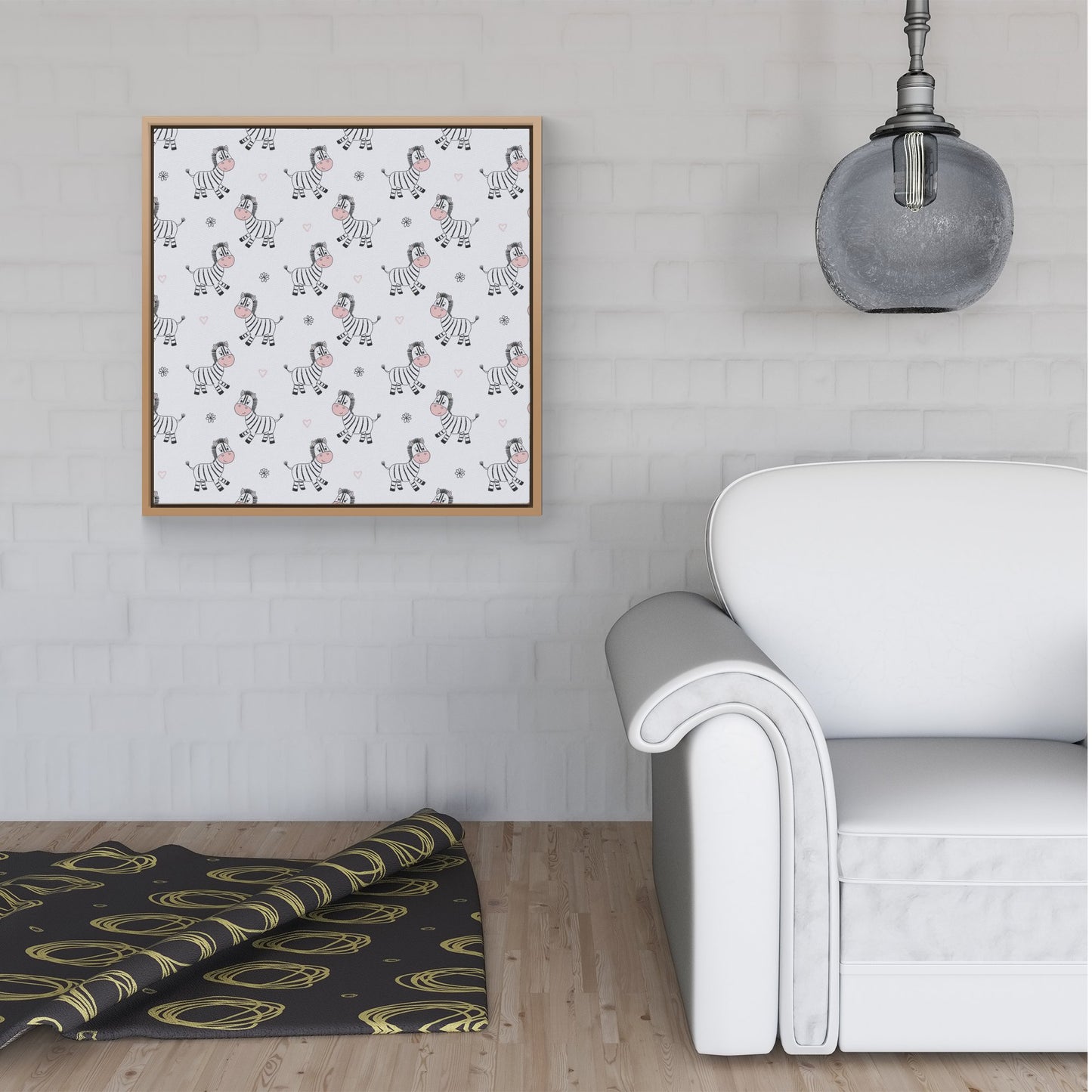 Cute Hand Drawn Zebra Framed Canvas
