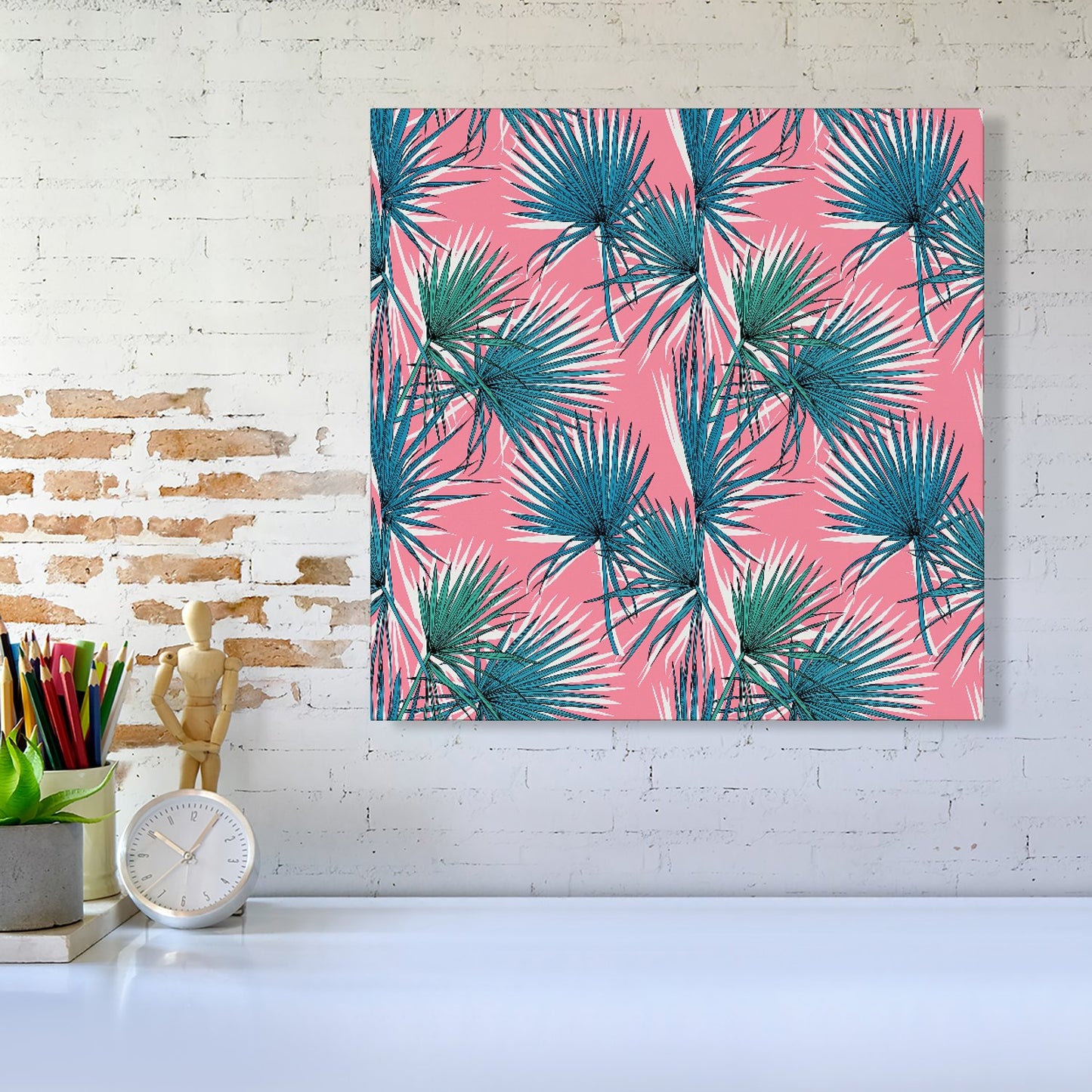 Pink Green Fan Palms Canvas