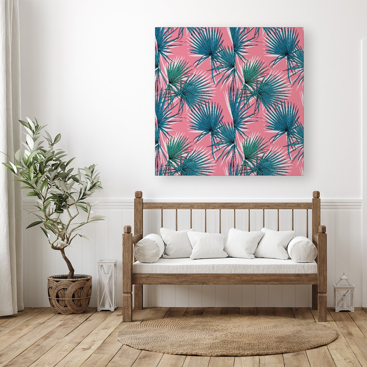 Pink Green Fan Palms Canvas