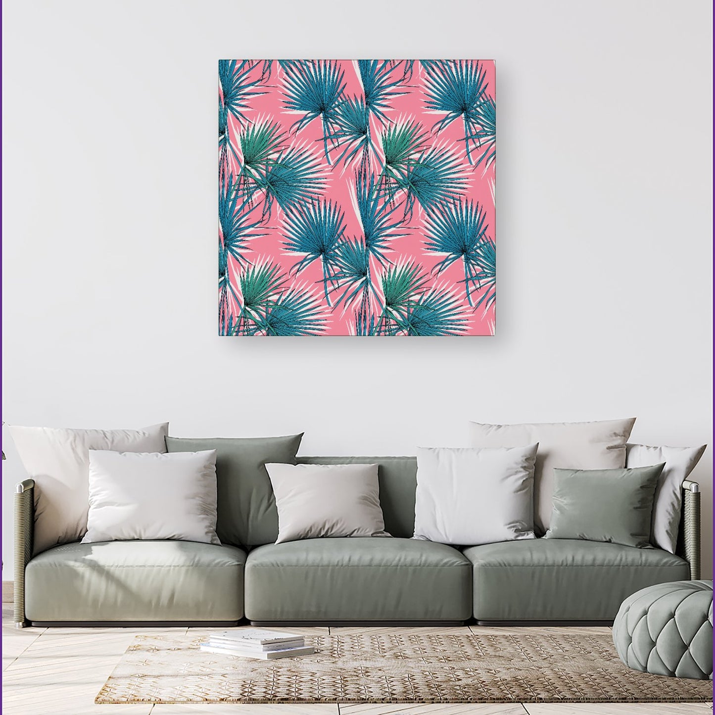 Pink Green Fan Palms Canvas