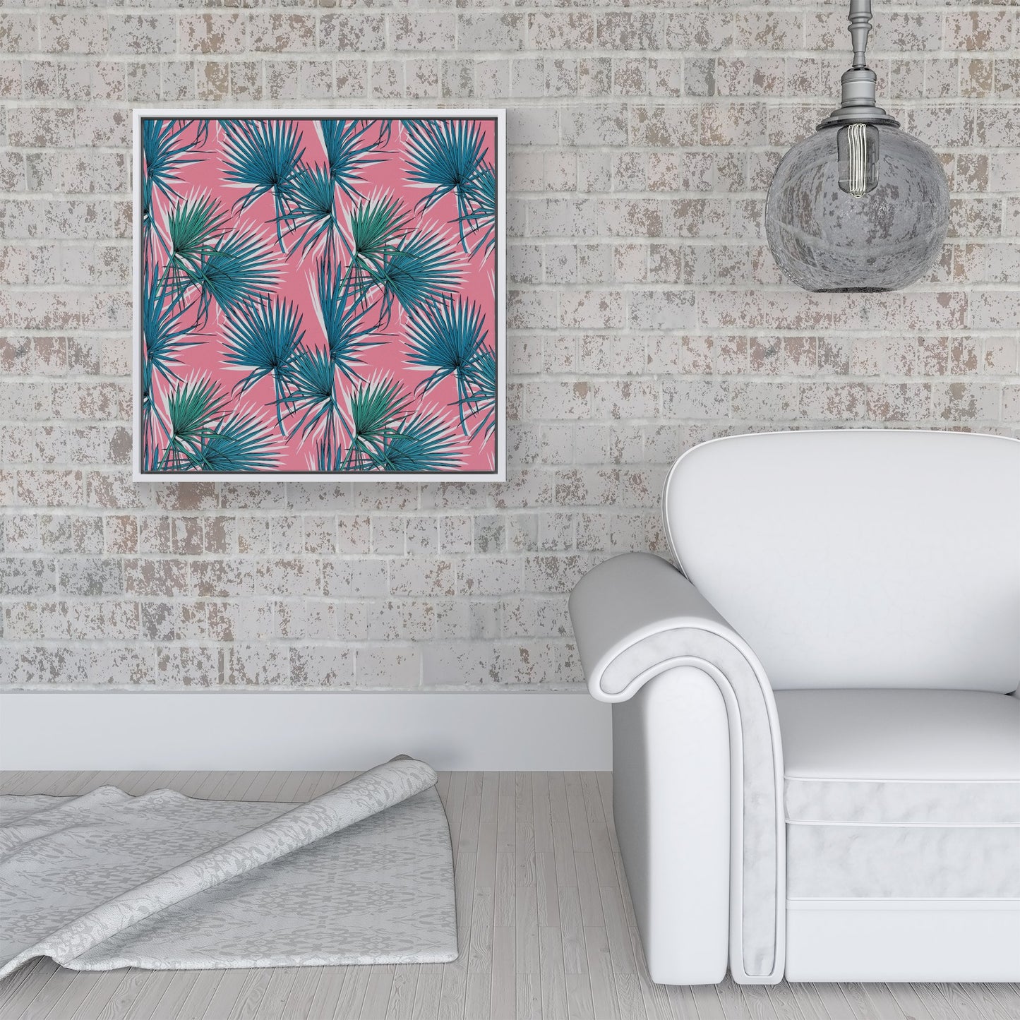Pink Green Fan Palms Framed Canvas