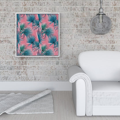Pink Green Fan Palms Framed Canvas