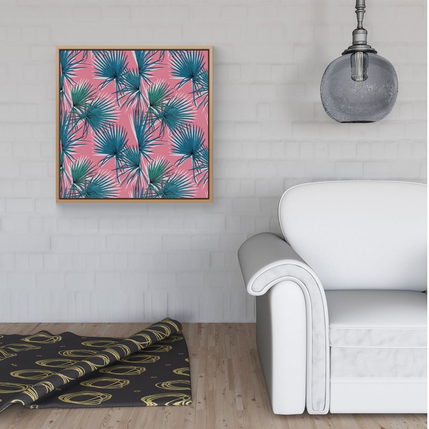 Pink Green Fan Palms Framed Canvas