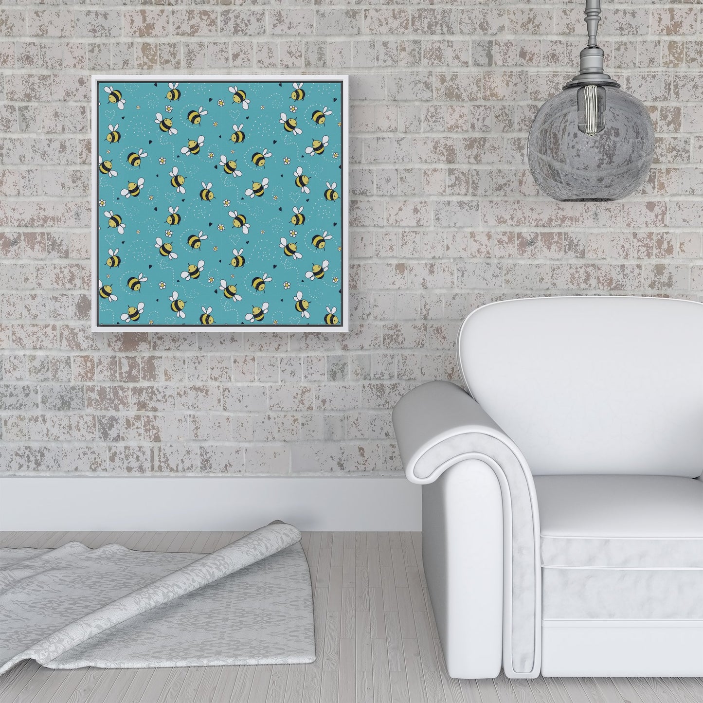 Hand Drawn Busy Bees Framed Canvas
