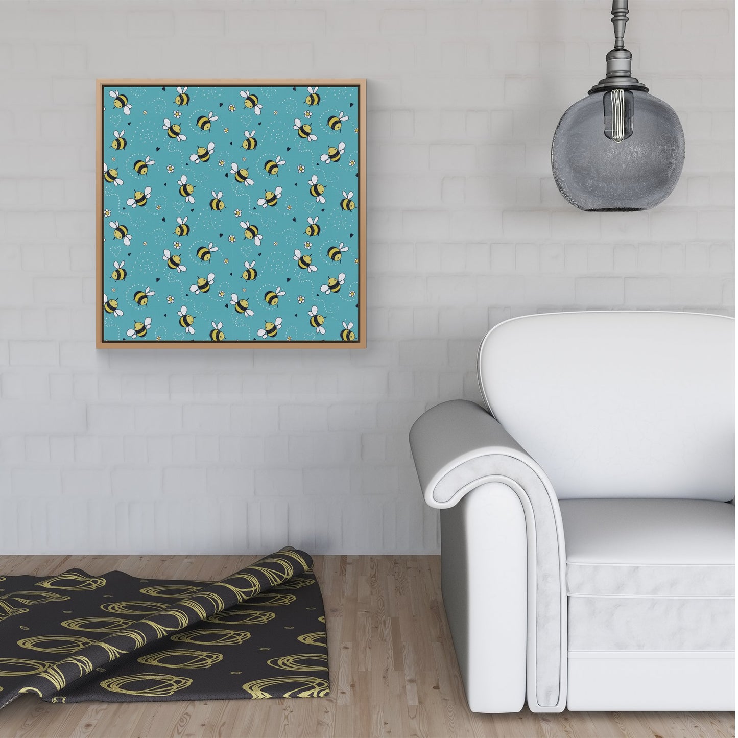 Hand Drawn Busy Bees Framed Canvas