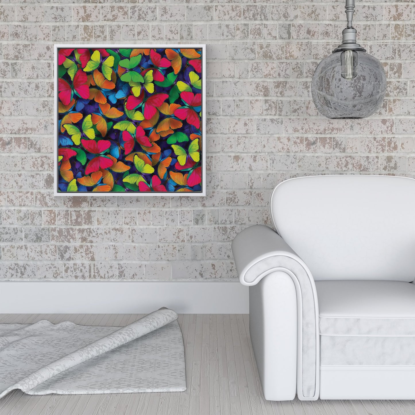 Rainbow Butterflies Framed Canvas